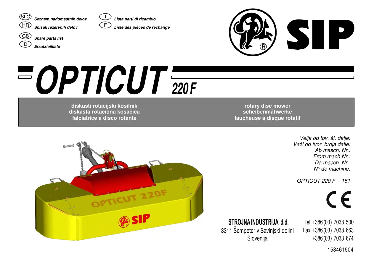 SIP Opticut 220F Parts Manual