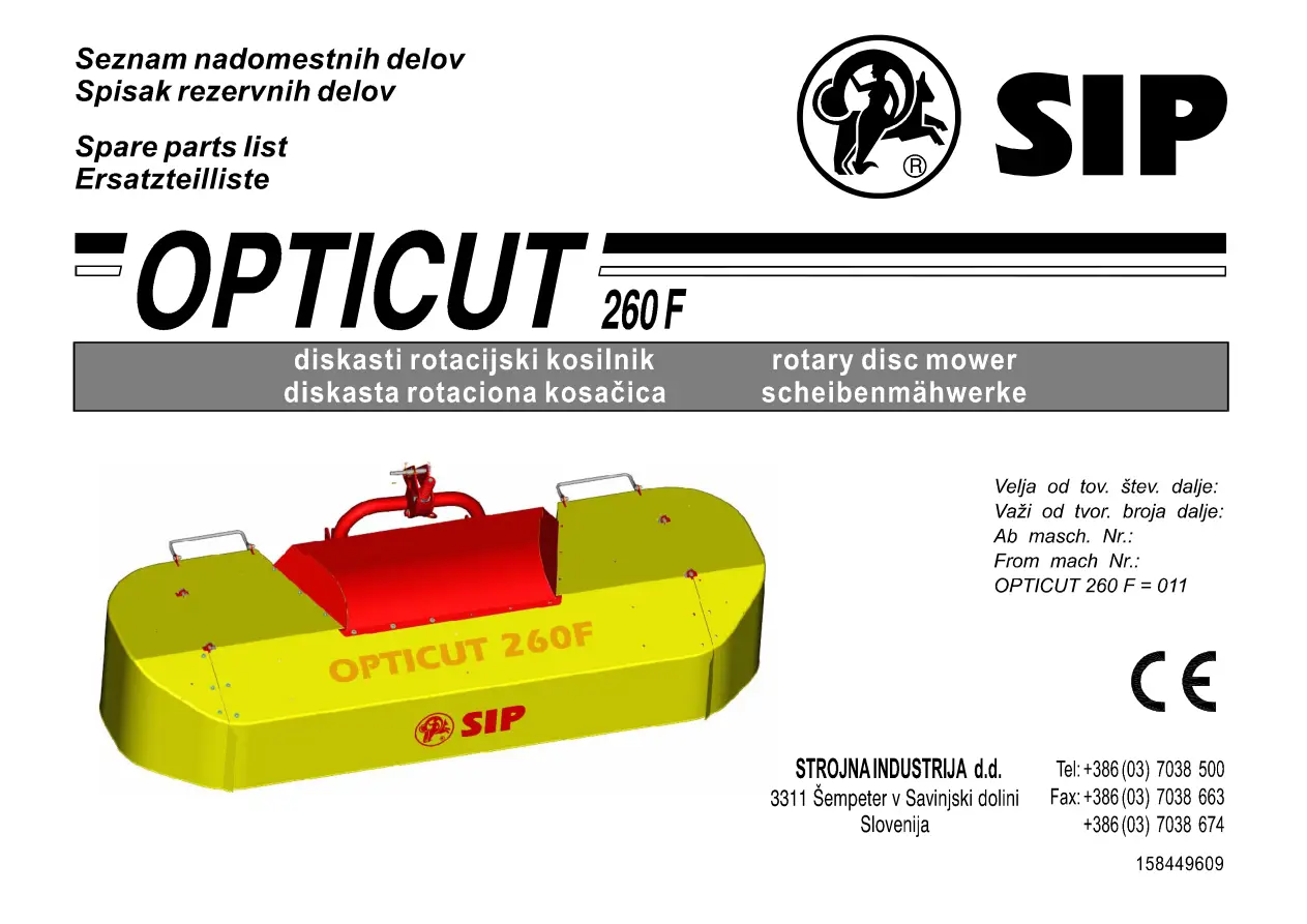 SIP Opticut 260F Parts Manual
