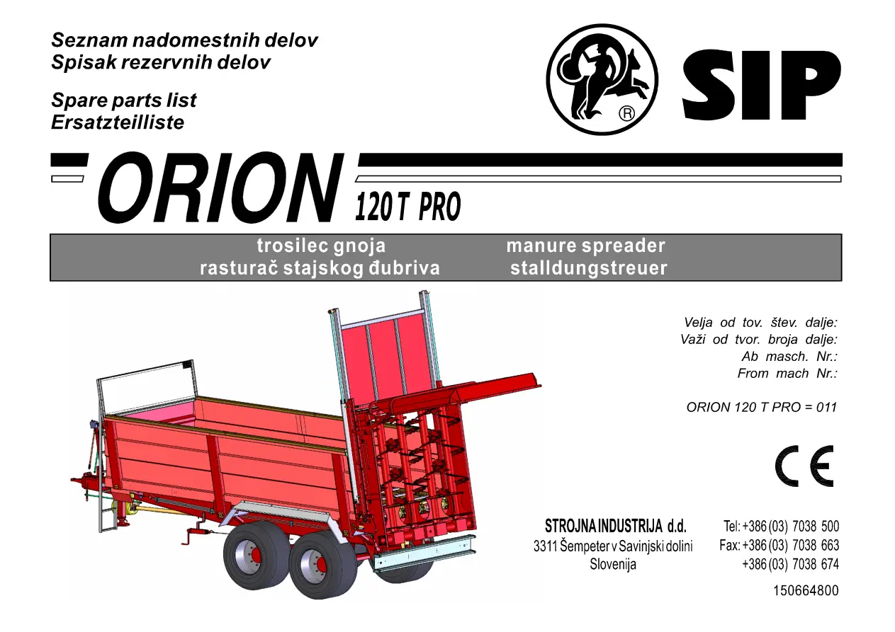 SIP Orion 120T Pro Parts Manual