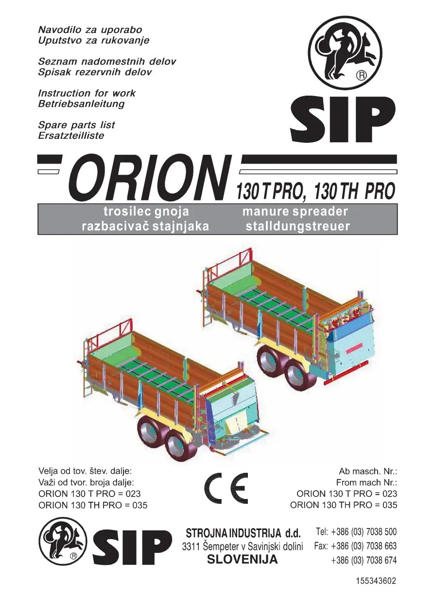 SIP Orion 130T Th Parts Manual