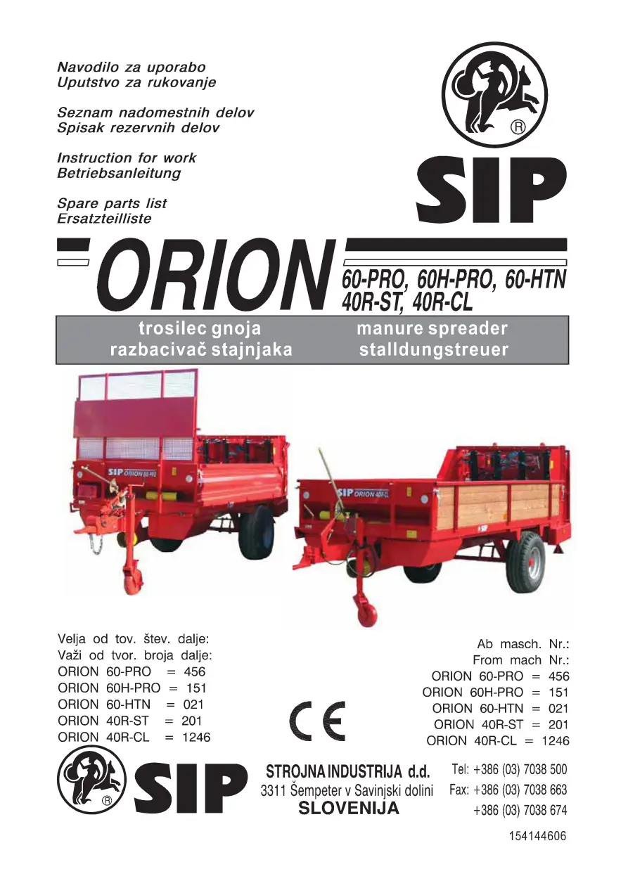 SIP Orion 60 40R Parts Manual