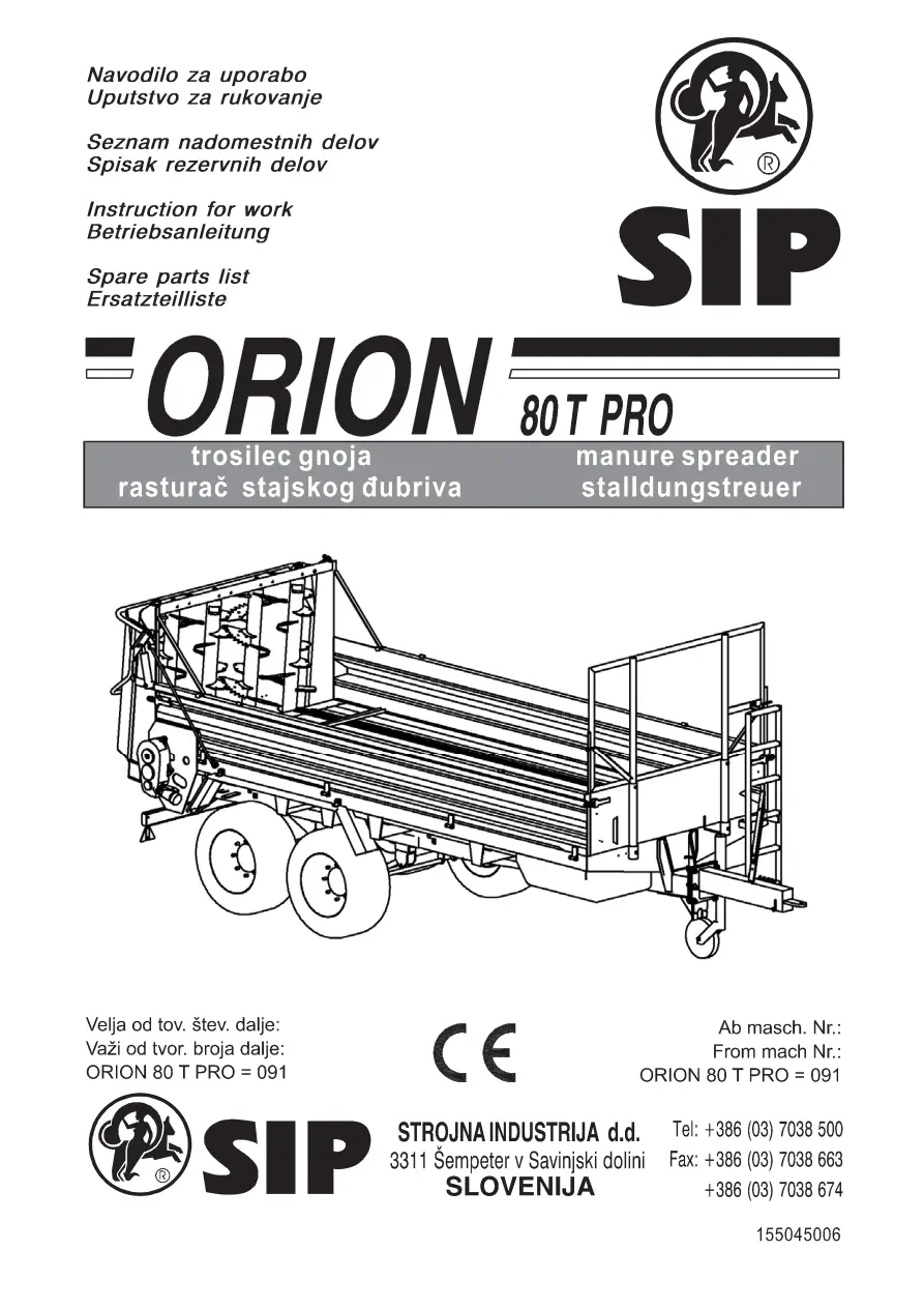 SIP Orion 80T Pro Parts Manual