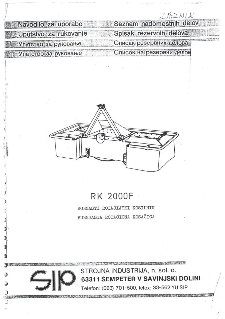 SIP Rk 2000F 2000 Parts Manual