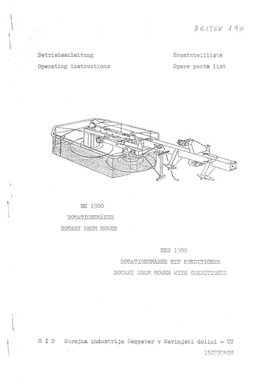 SIP Rk Rkg 1900 1900 Parts Manual