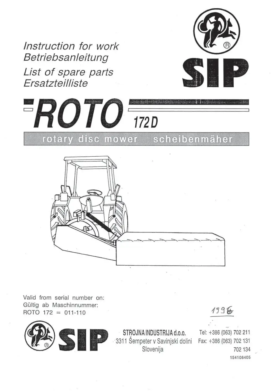 SIP Roto 172D Parts Manual