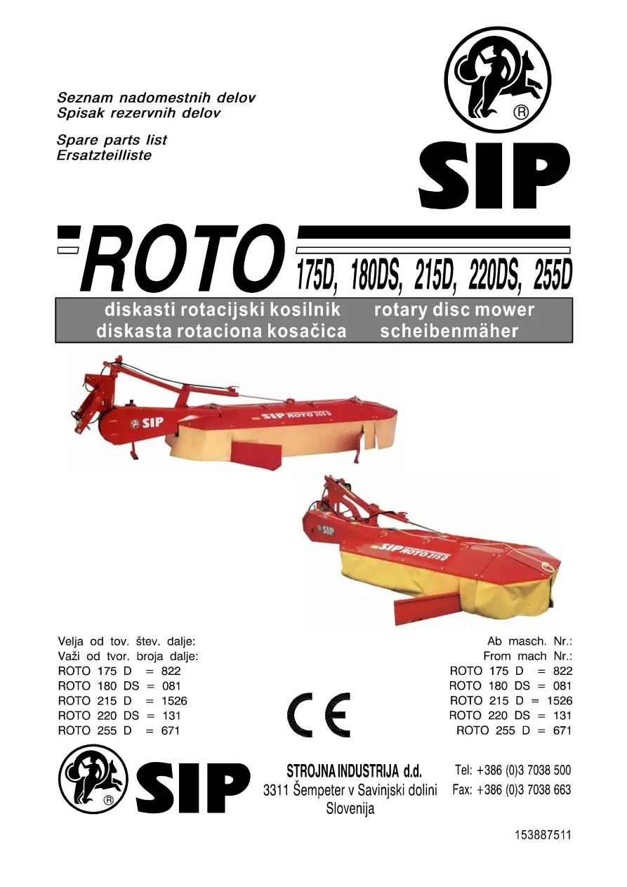 SIP Roto 175D 180Ds 215D 220Ds 255D Parts Manual
