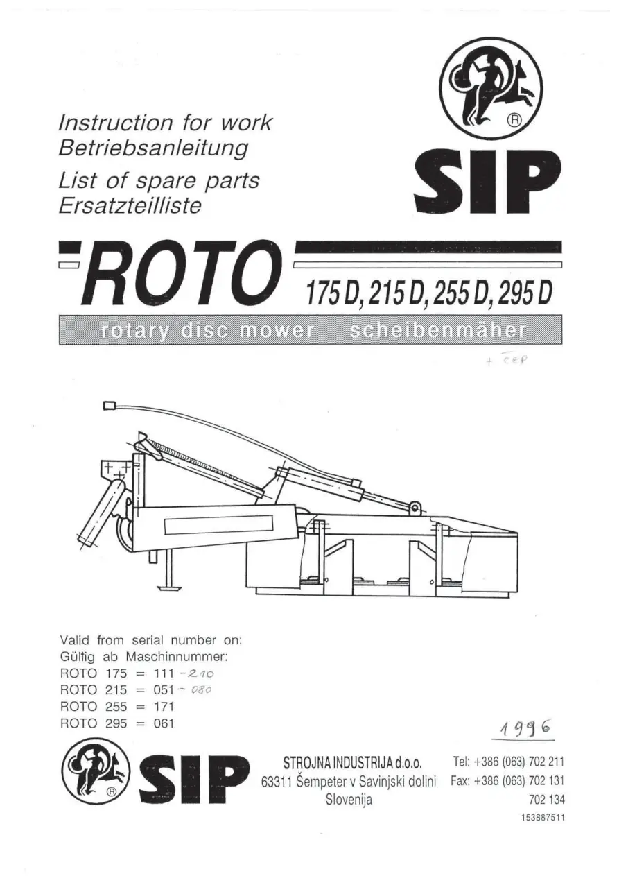SIP Roto 175D 215D 255D 295D Parts Manual