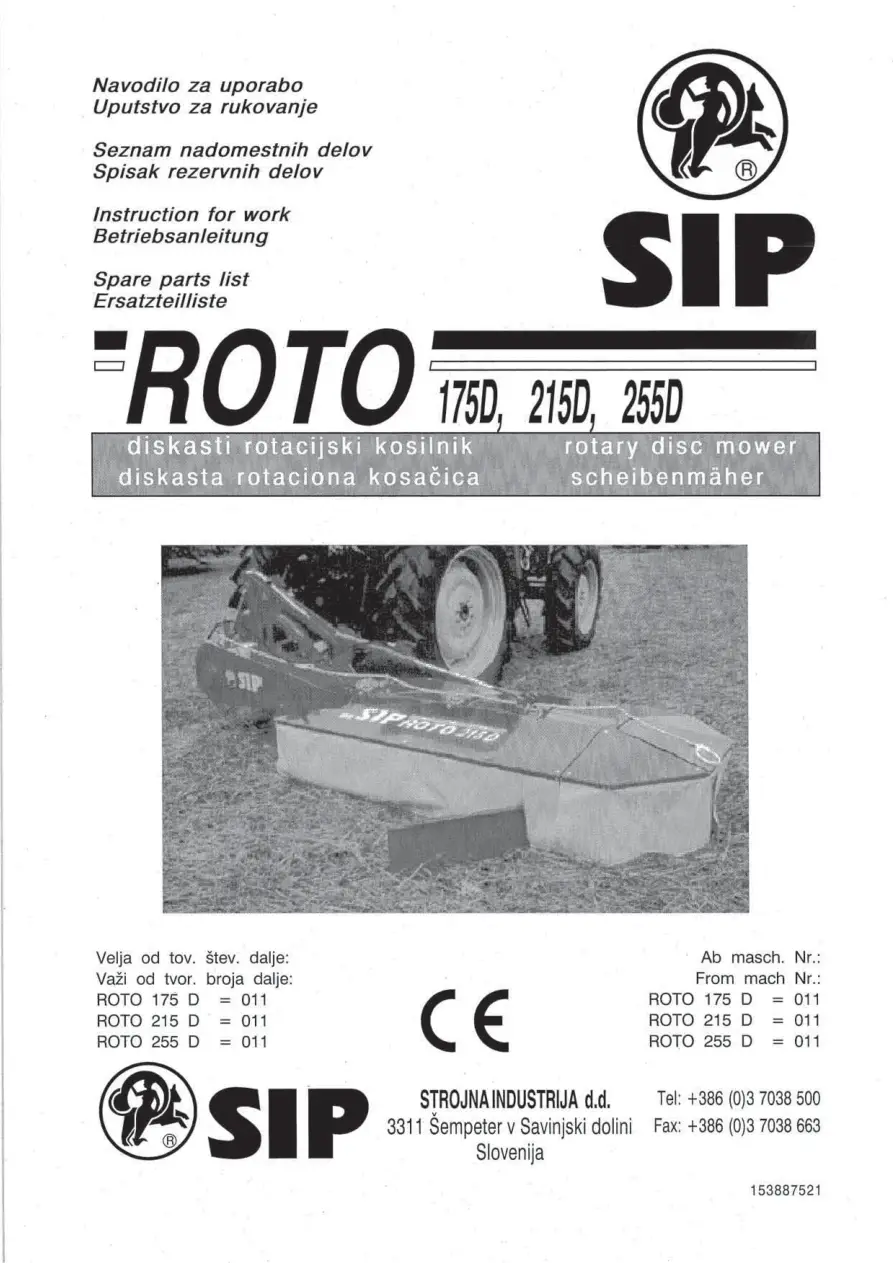 SIP Roto 175D 215D 255D Parts Manual