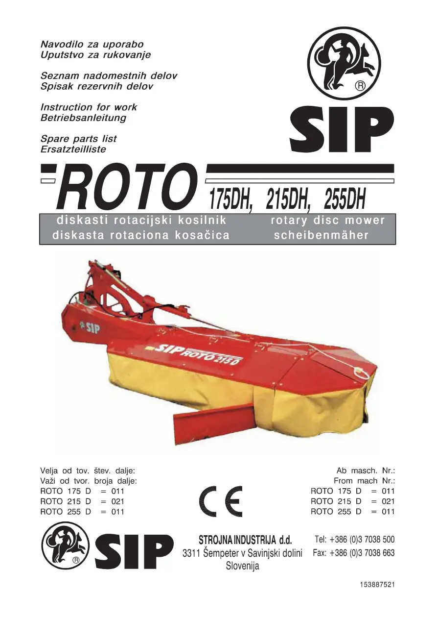 SIP Roto 175Dh 215Dh 255Dh Parts Manual