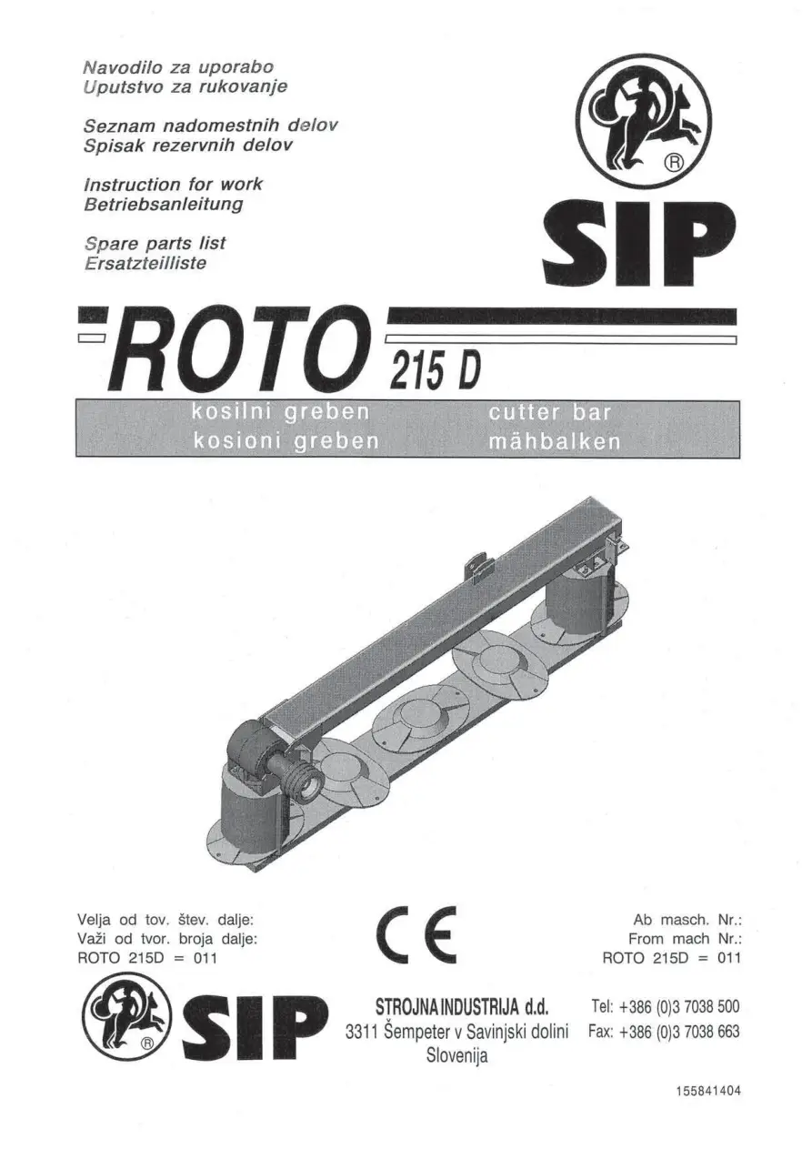 SIP Roto 215D Parts Manual