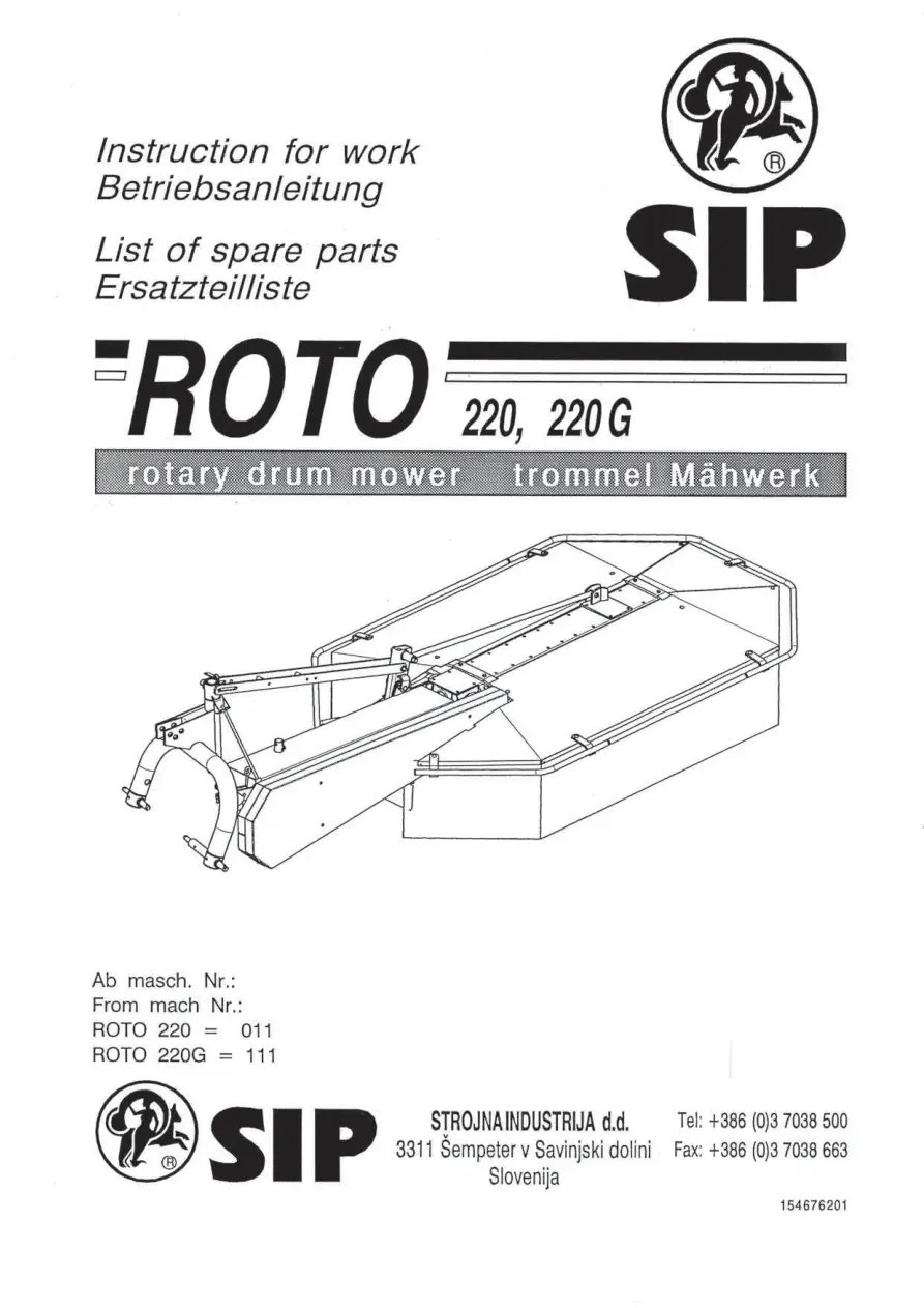 SIP Roto 220 220G Parts Manual