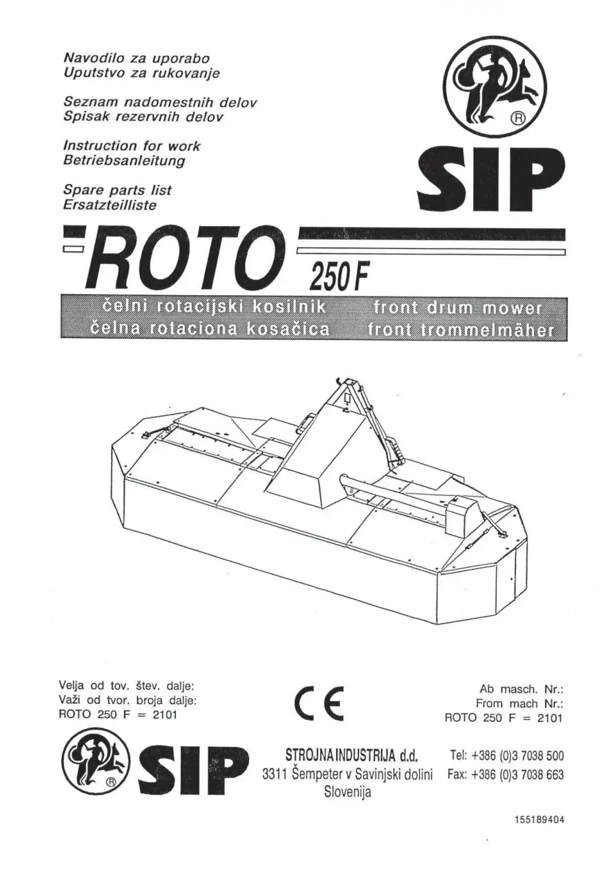 SIP Roto 250F Parts Manual