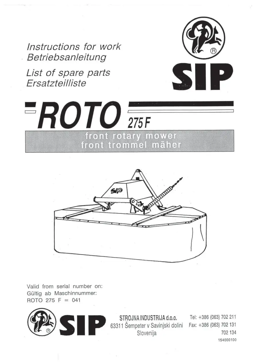 SIP Roto 275F Parts Manual