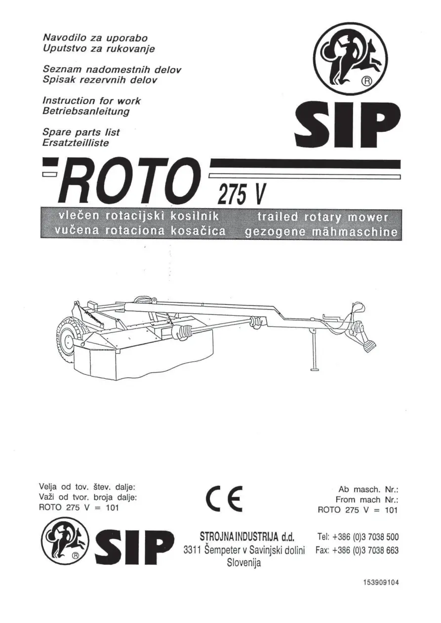 SIP Roto 275V Parts Manual
