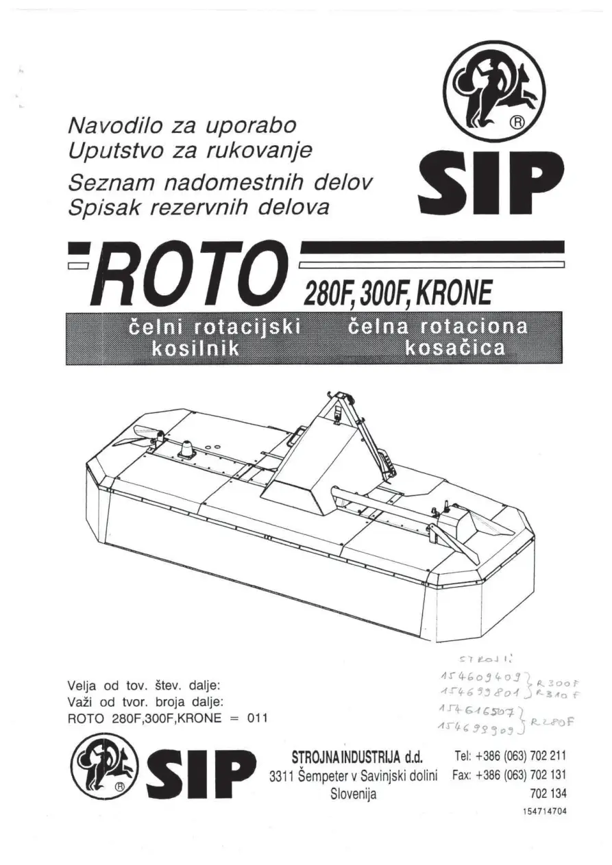 SIP Roto 280F 300F Parts Manual