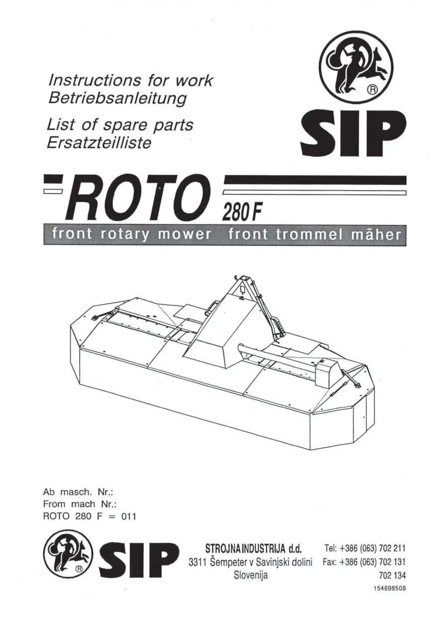SIP Roto 280F Parts Manual