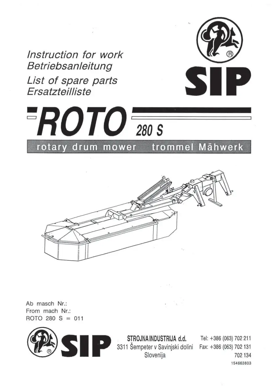 SIP Roto 280S Parts Manual