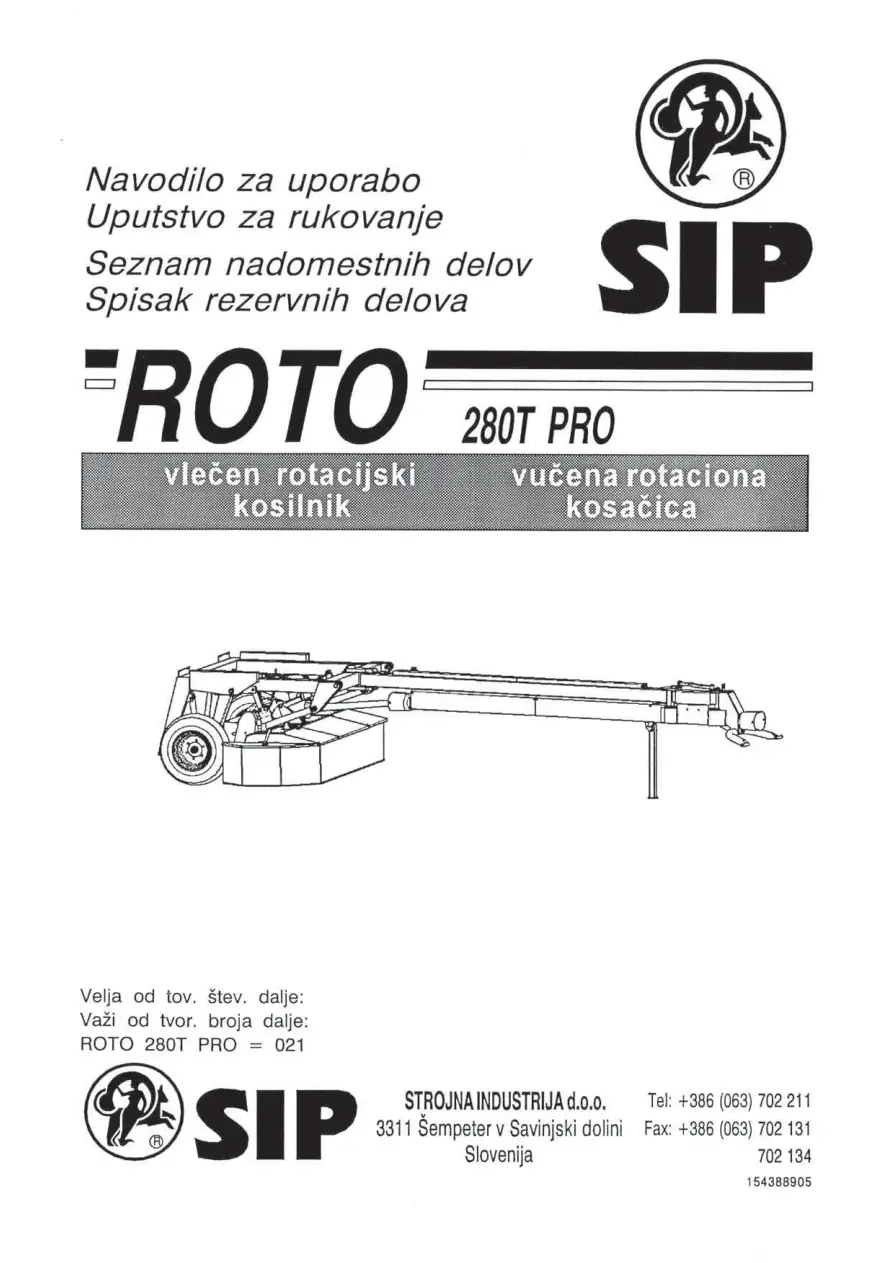SIP Roto 280T Pro Parts Manual