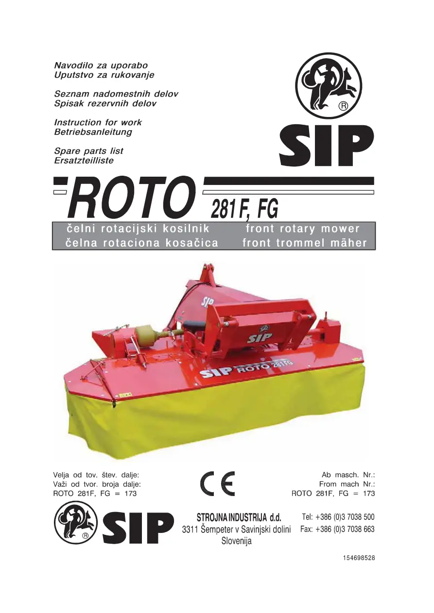 SIP Roto 281F Fg Parts Manual