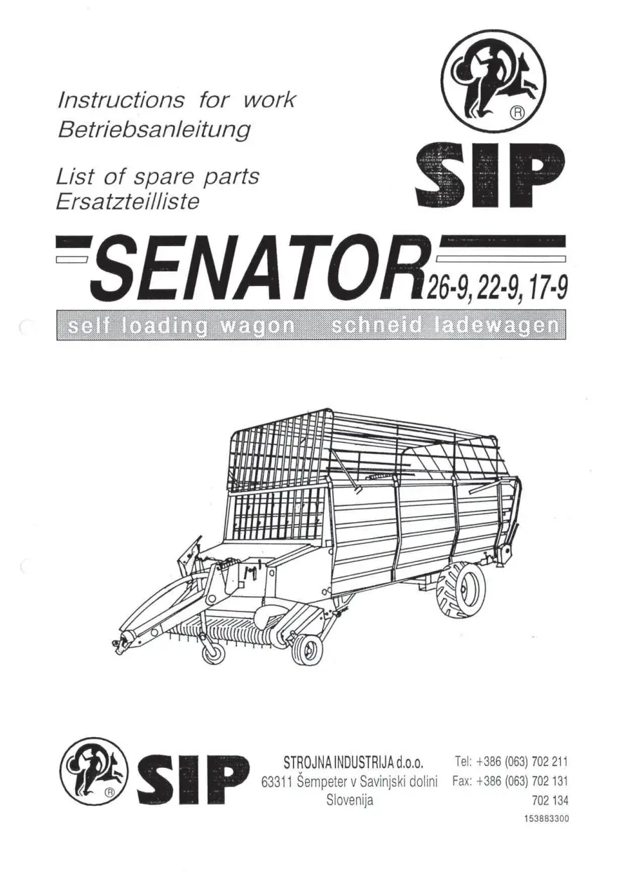 SIP Senator 26 9 22 9 17 9 Parts Manual