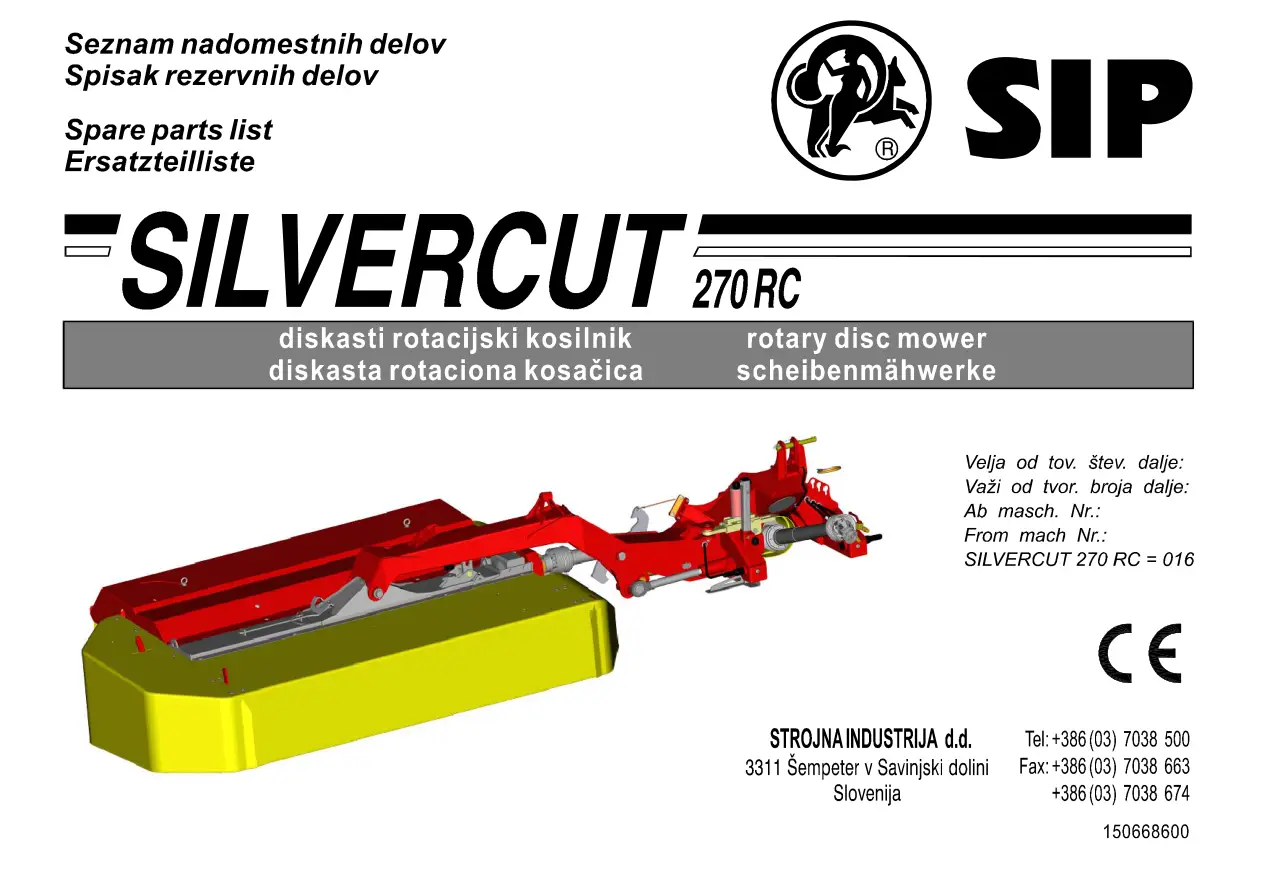 SIP Silvercut 270Rc Parts Manual