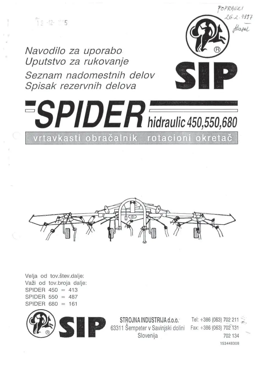 SIP 450 550 680 Parts Manual