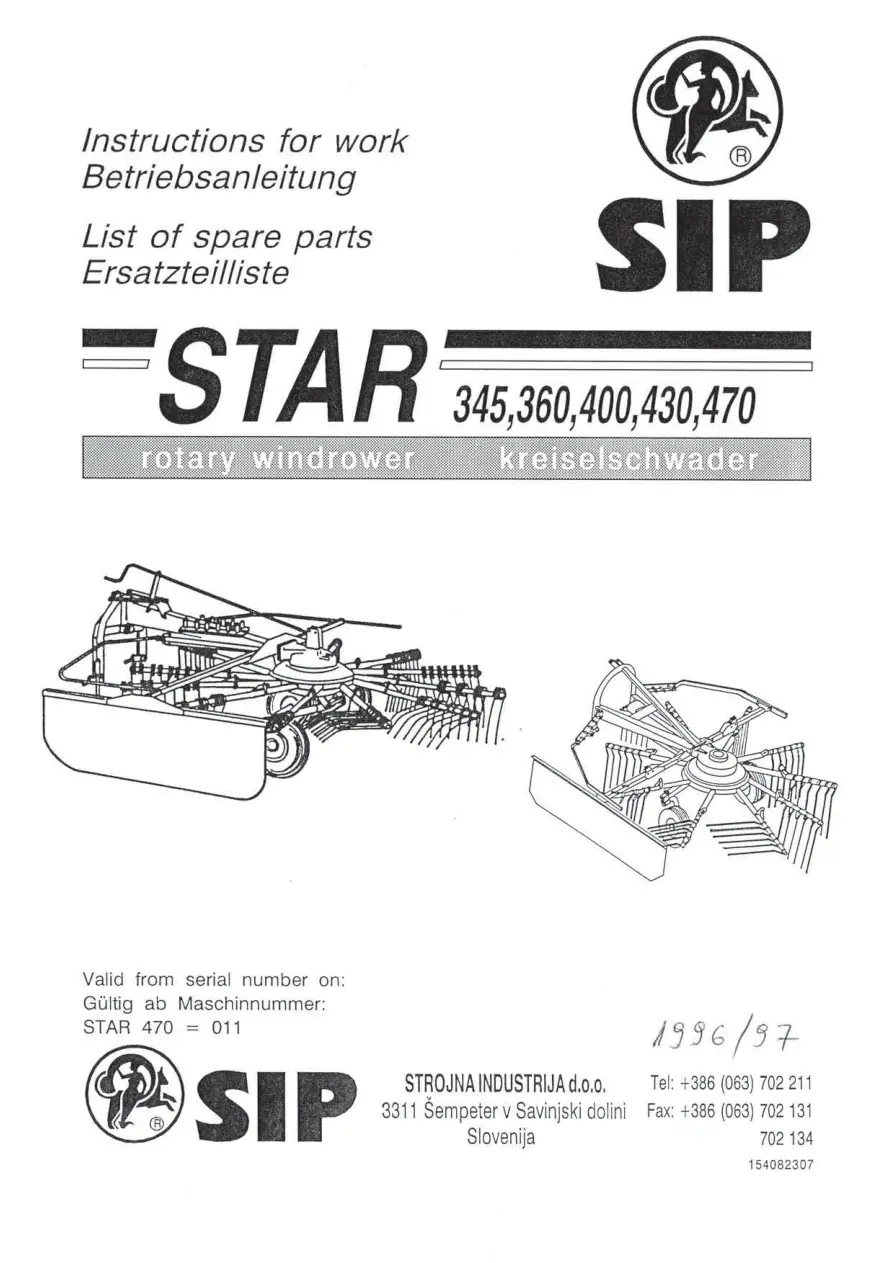 SIP 345 360 400 430 470 Parts Manual