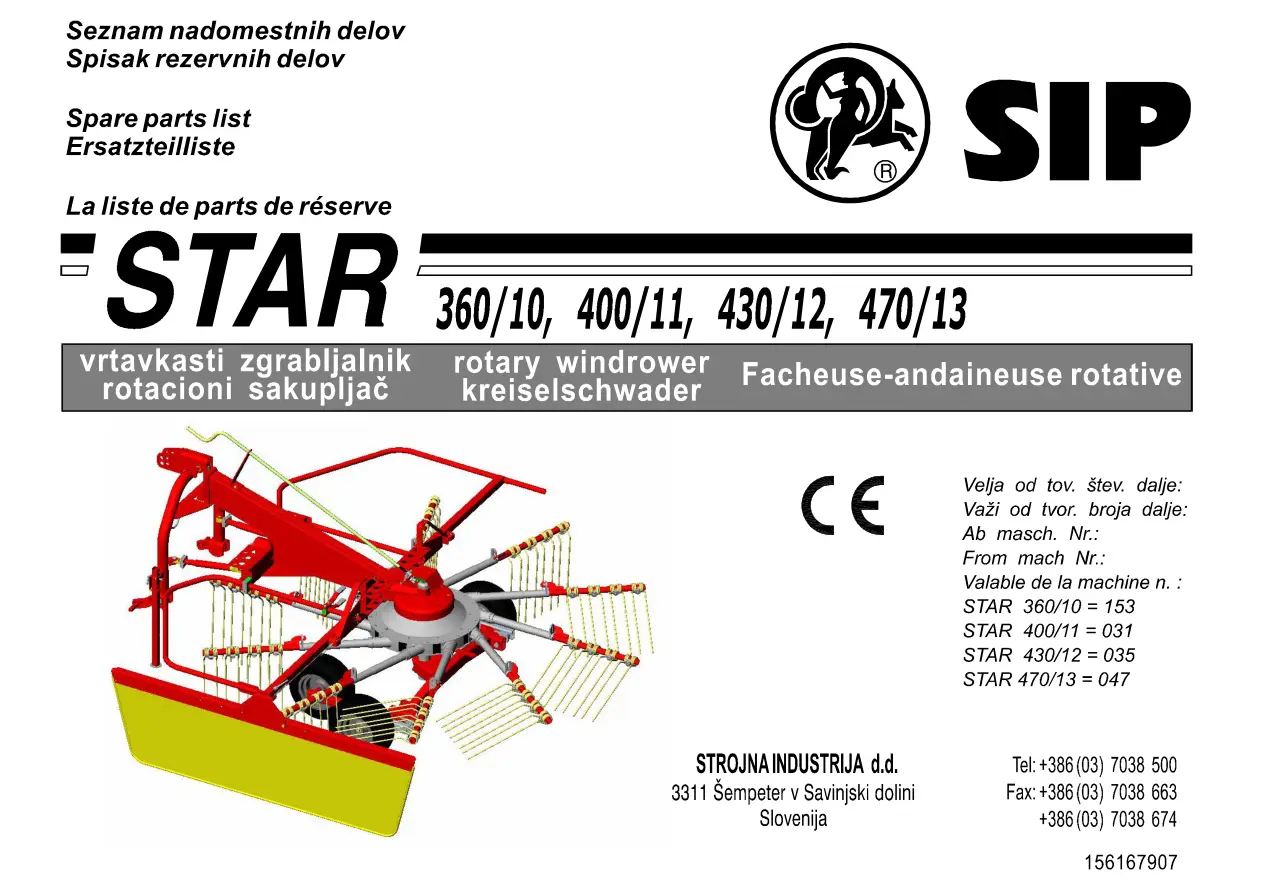 SIP 360 10 400 11 430 12 470 13 Parts Manual