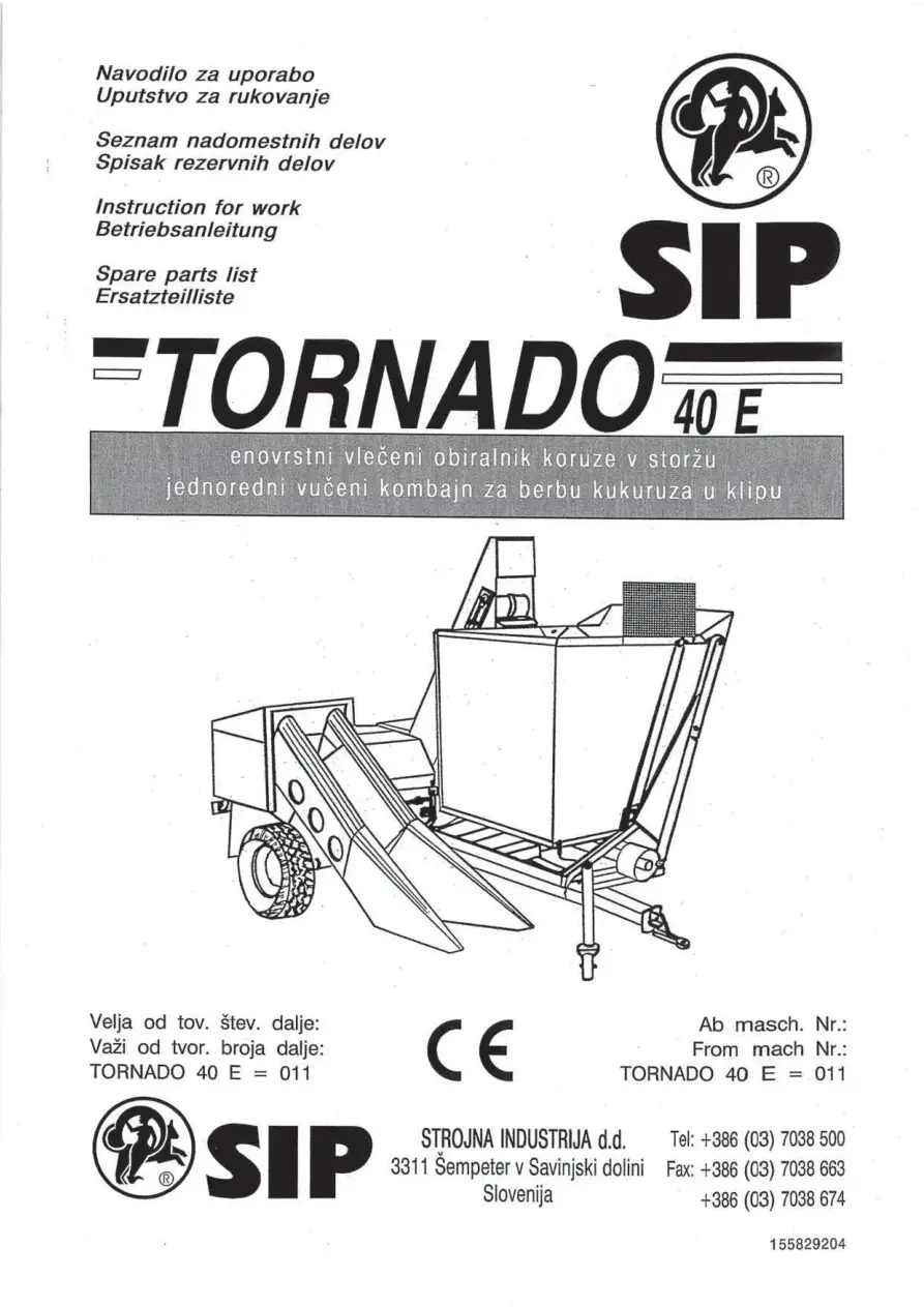 SIP Tornado 40E Parts Manual