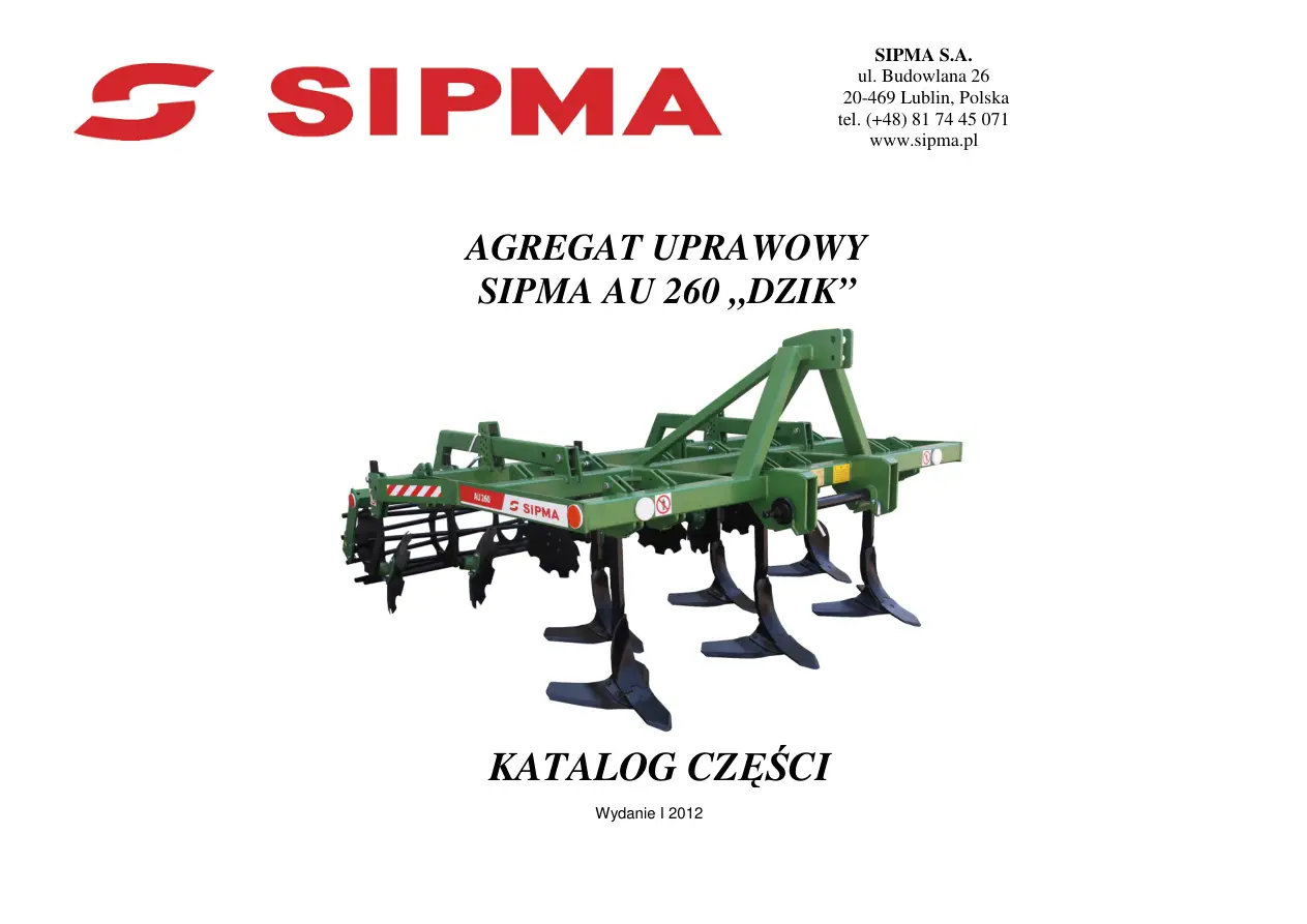 Sipma Au260 Dzik 2012 Parts Manual