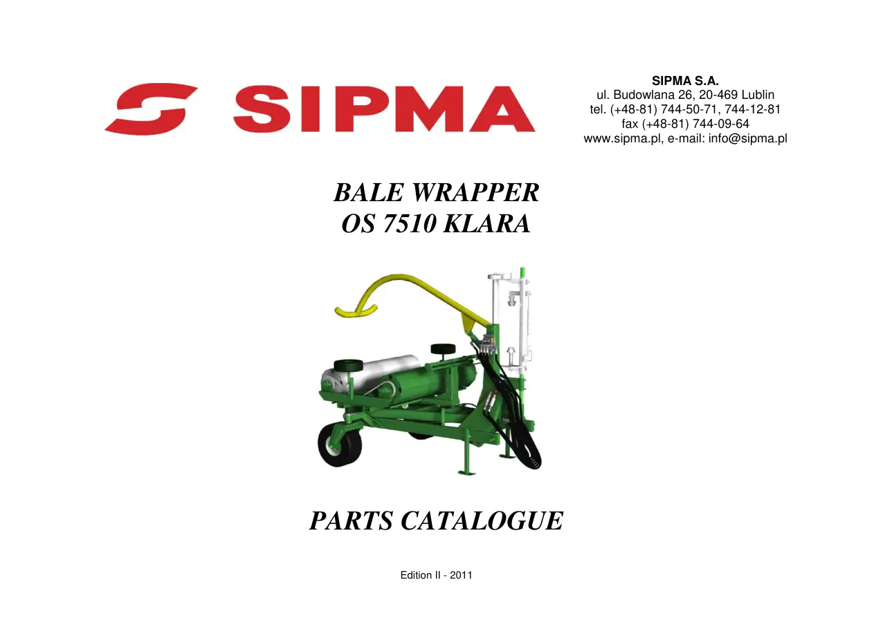 Sipma Os7510 Klara 2011 Parts Manual
