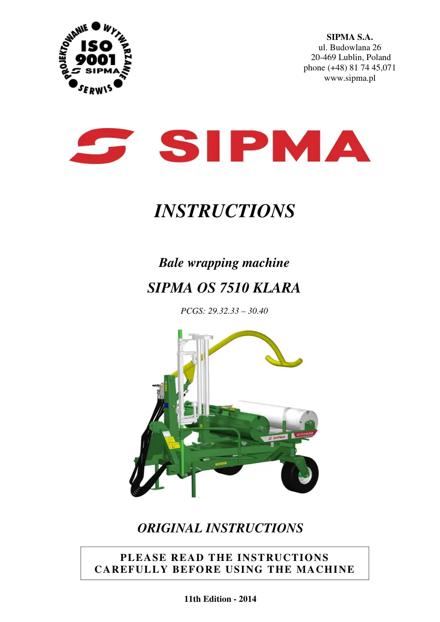 Sipma Os7510 Klara 2014 Operators Manual