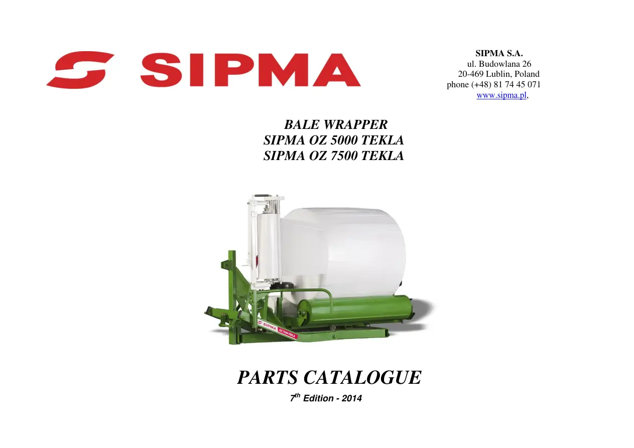 Sipma Oz5000 Oz7500 Tekla 2014 Parts Manual