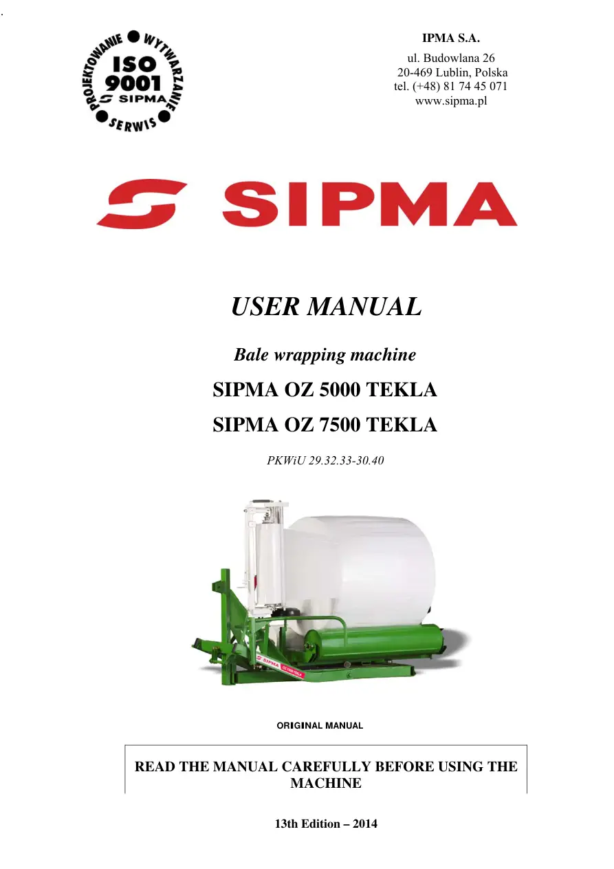 Sipma Oz5000 Oz7500 Tekla 2014 Operators Manual