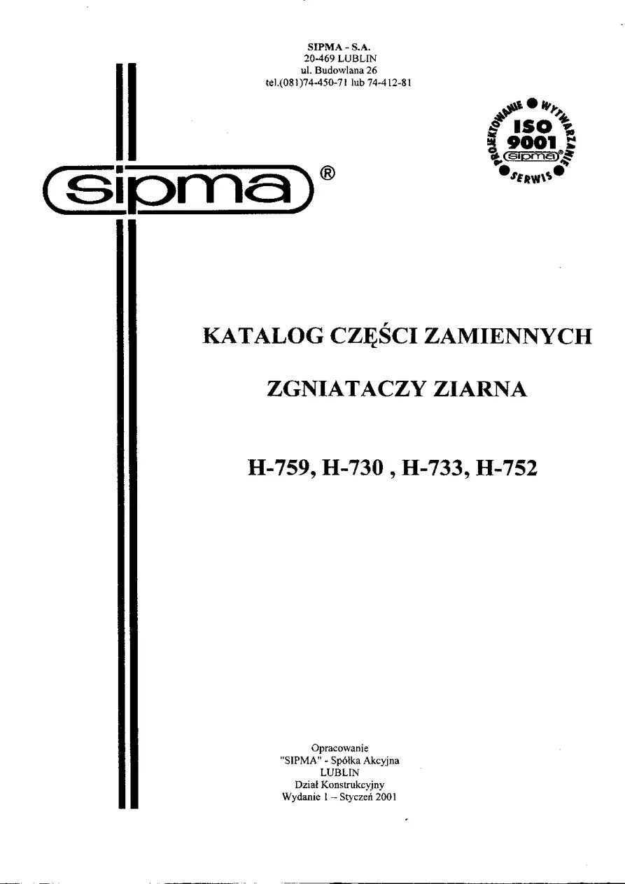 Sipma H759 730 733 752 2001 Parts Manual