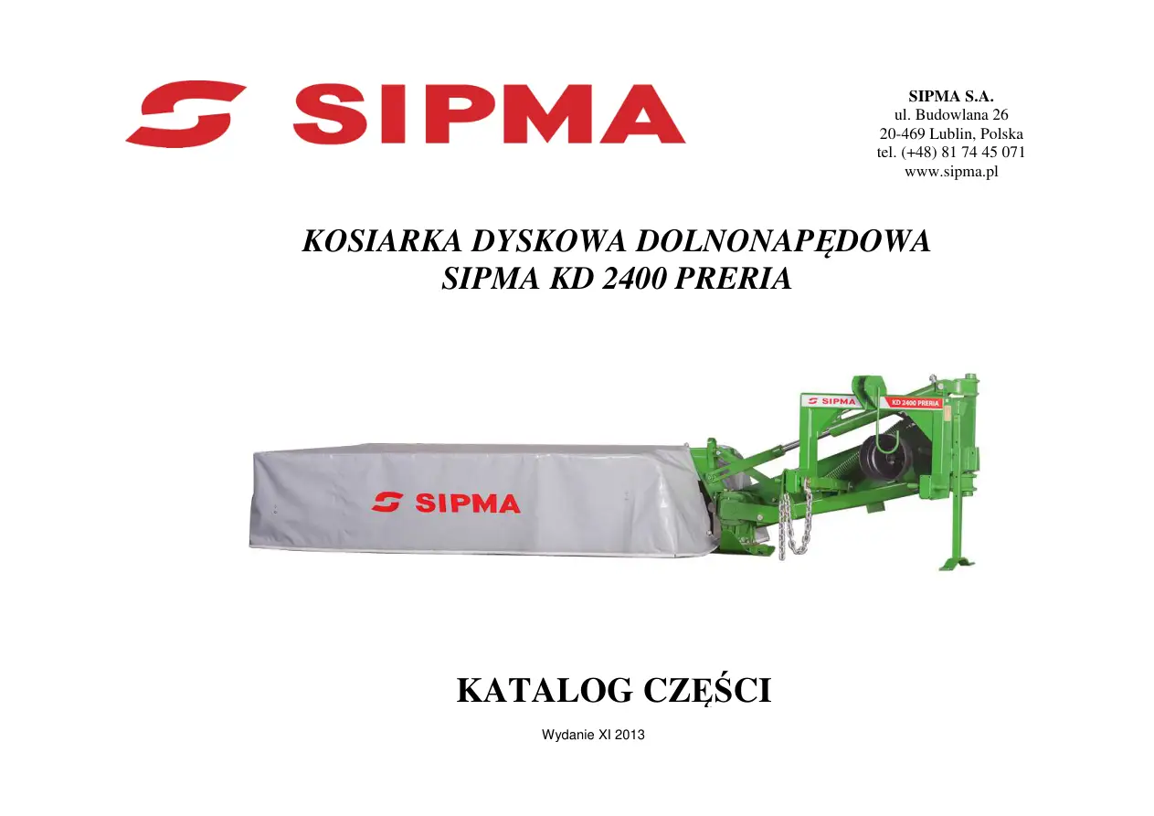 Sipma Kd 2400 Preria 2013 Parts Manual