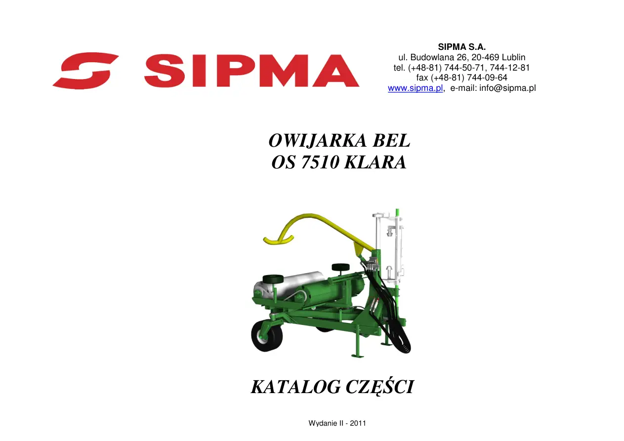 Sipma Os7510 Klara 2011 Parts Manual
