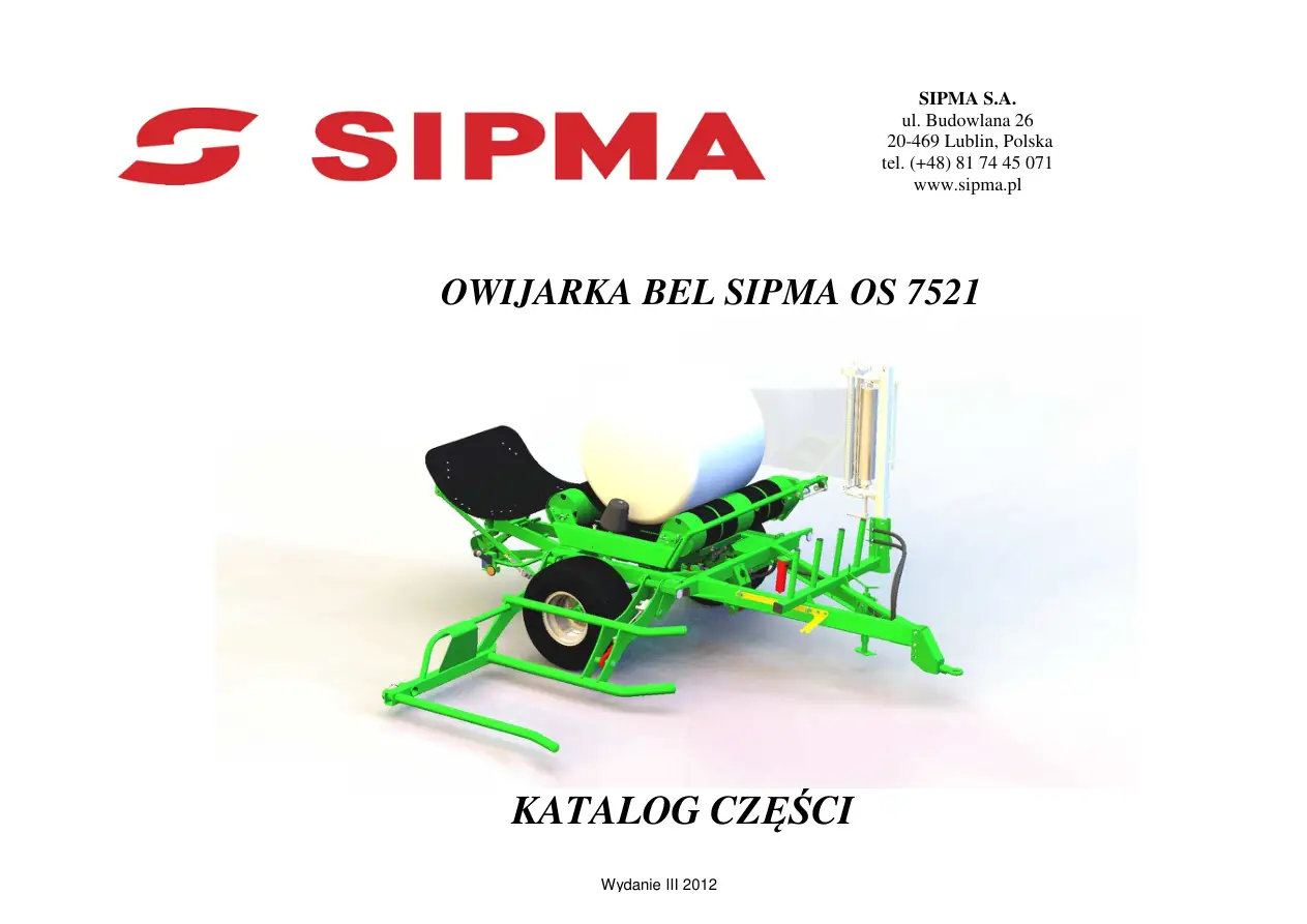 Sipma Os7510 2012 Parts Manual