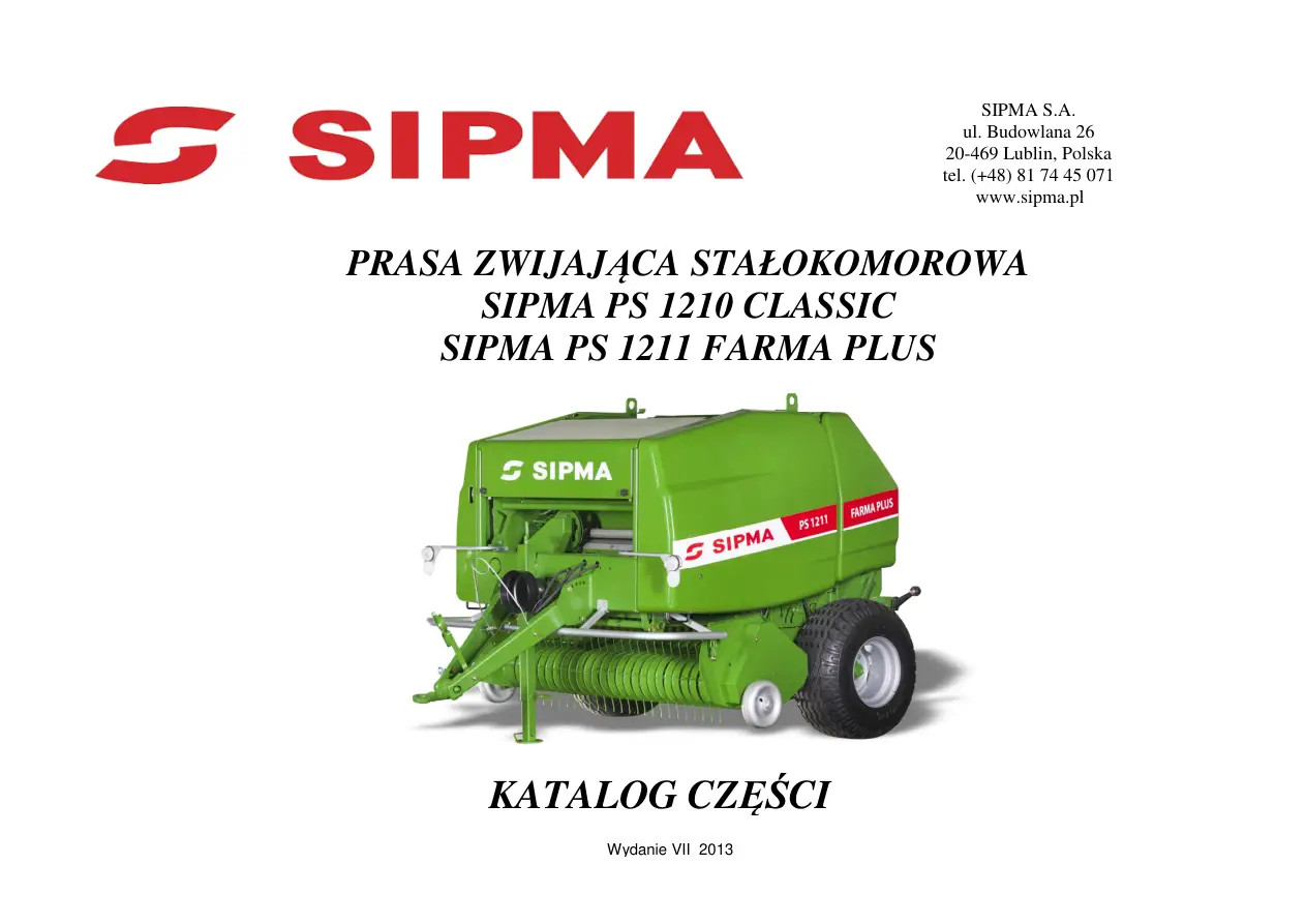 Sipma Ps1210 1211 2013 Parts Manual
