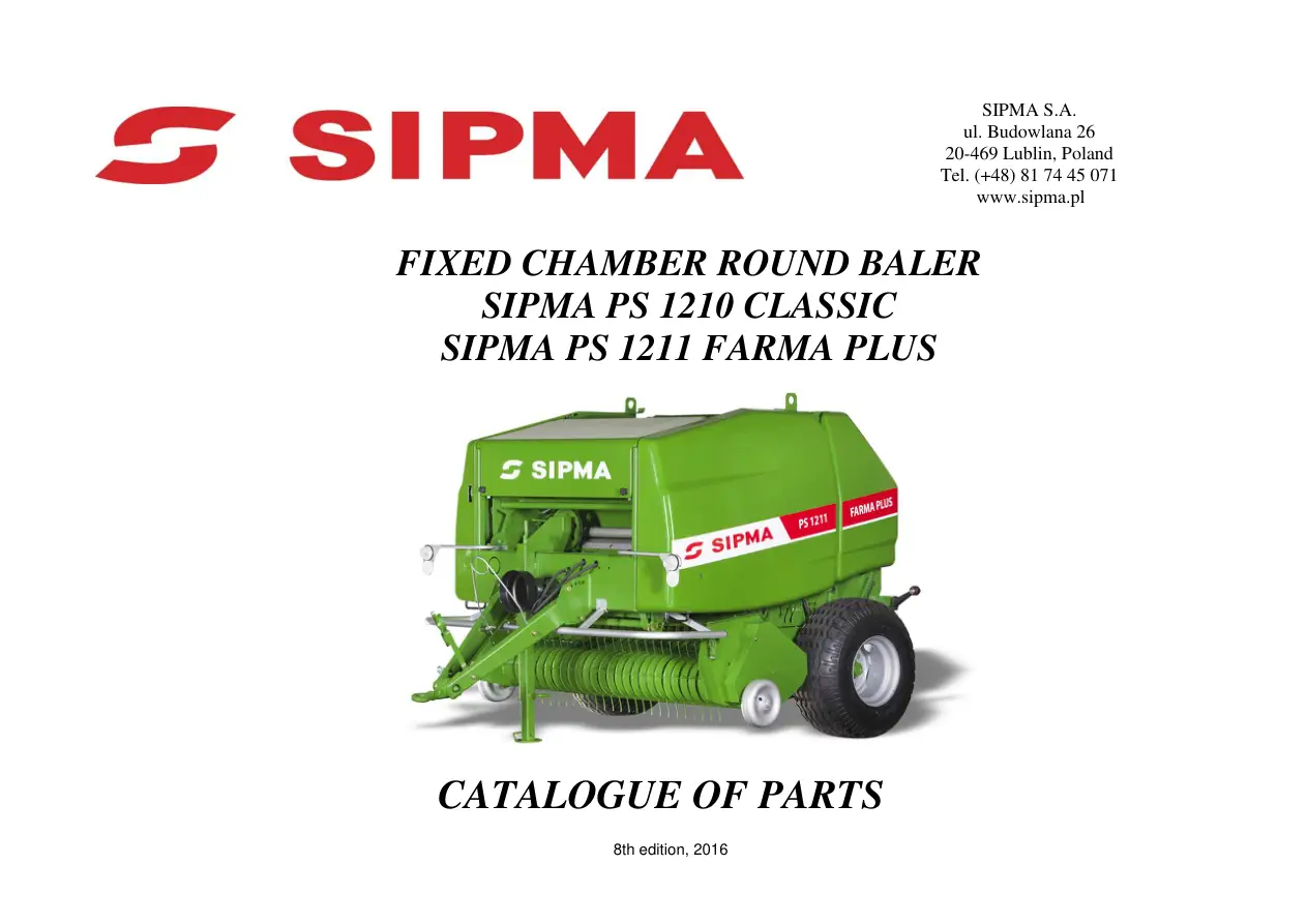 Sipma Ps1210 2011 2016 Parts Manual