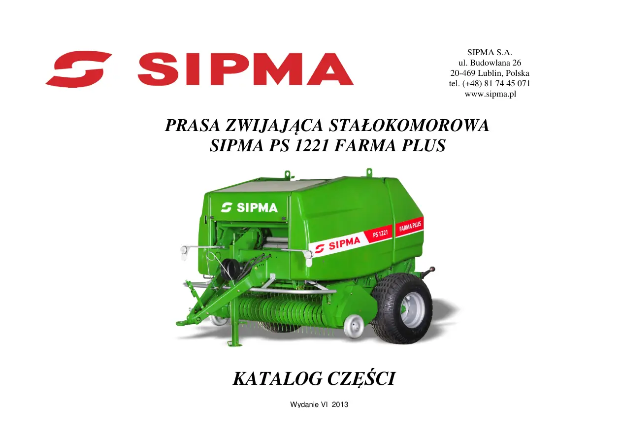 Sipma Ps1221 Farma 2013 Parts Manual