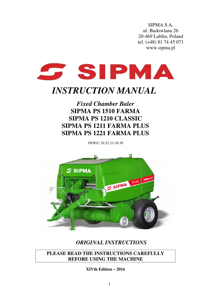 Sipma Ps1510 1210 1211 1221 2016 Operators Manual