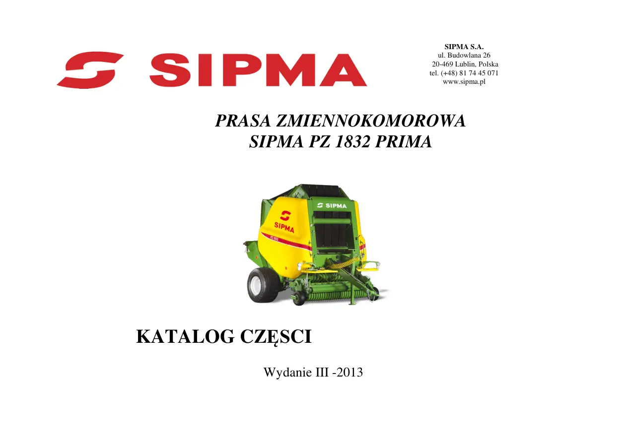 Sipma Pz1832 2013 Parts Manual