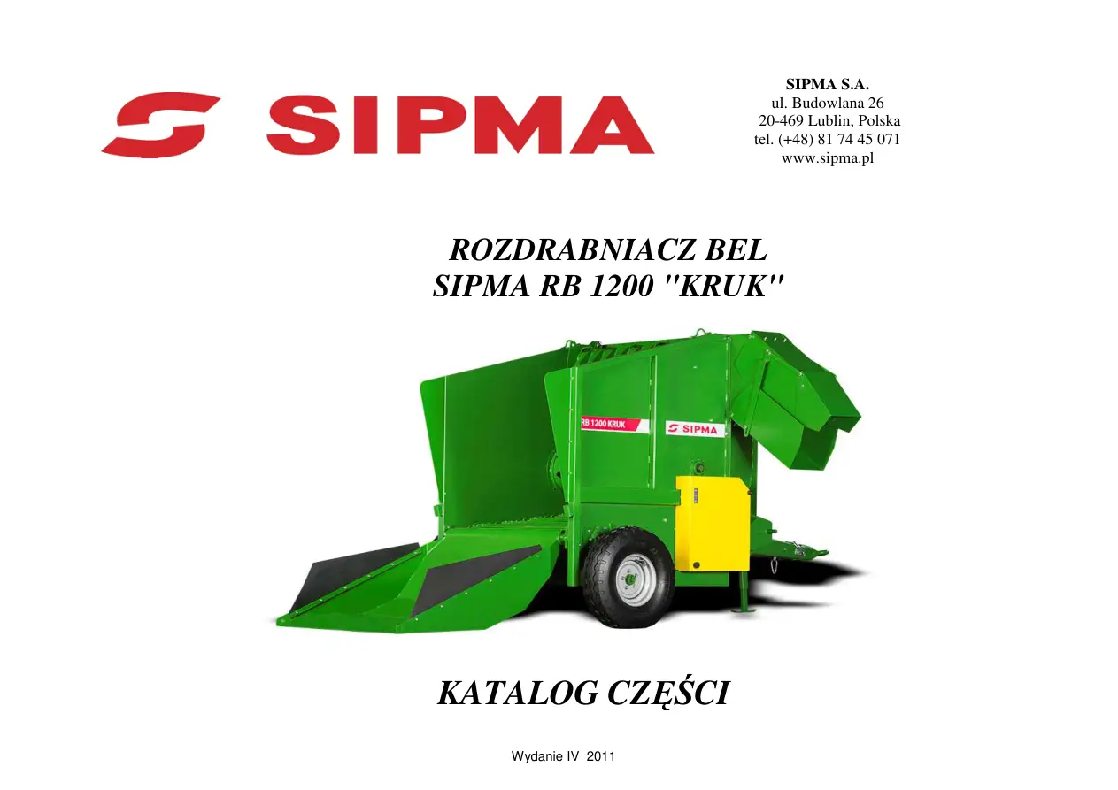 Sipma Rb1200 Kruk 2011 Parts Manual