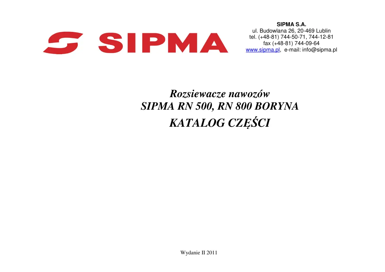 Sipma Rn500 800 Boryna 2011 Parts Manual