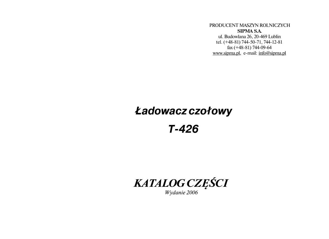 Sipma T426 2006 Parts Manual