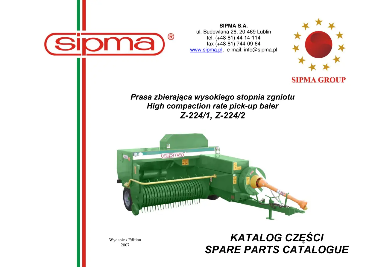 Sipma Z224 2007 Parts Manual
