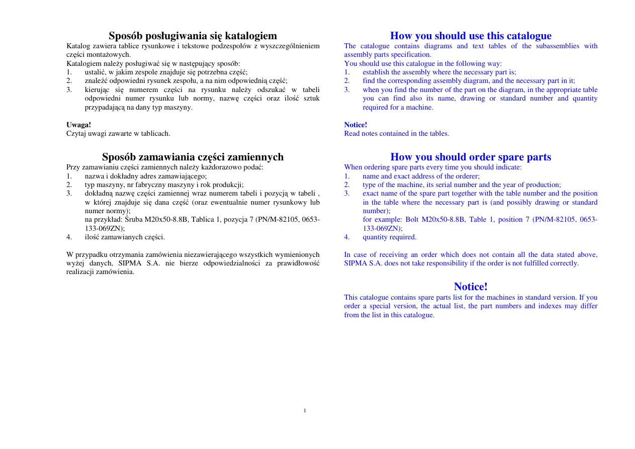 Sipma Z276 Parts Manual