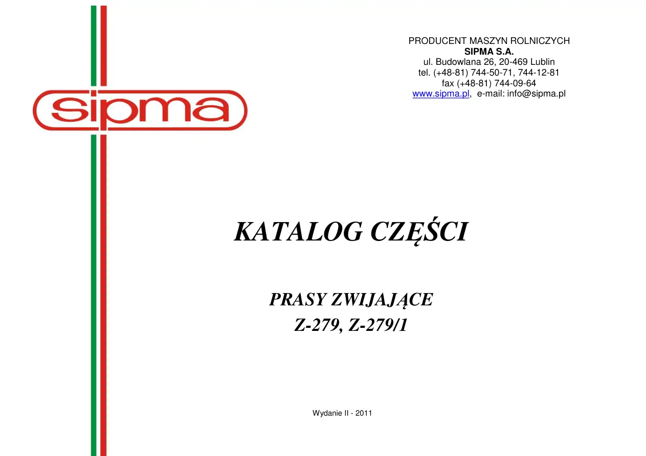 Sipma Z279 2011 Parts Manual