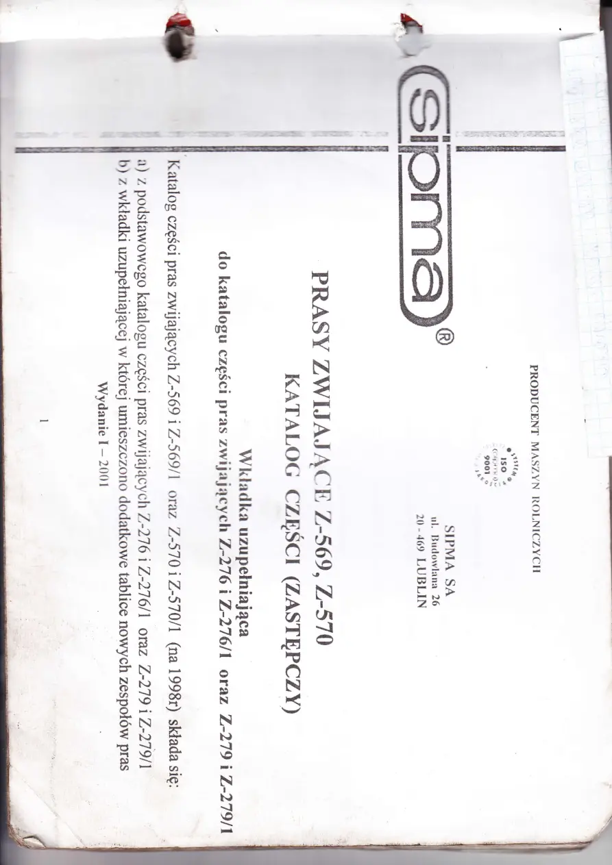 Sipma Z569 570 2001 Parts Manual